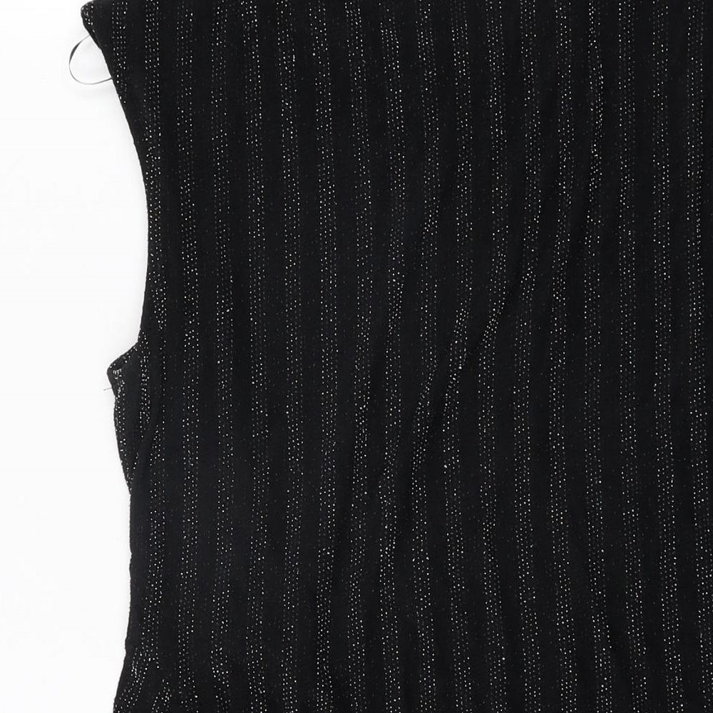 Brand and care label for Roman women’s black polyester basic t-shirt, size UK 12, round neck
