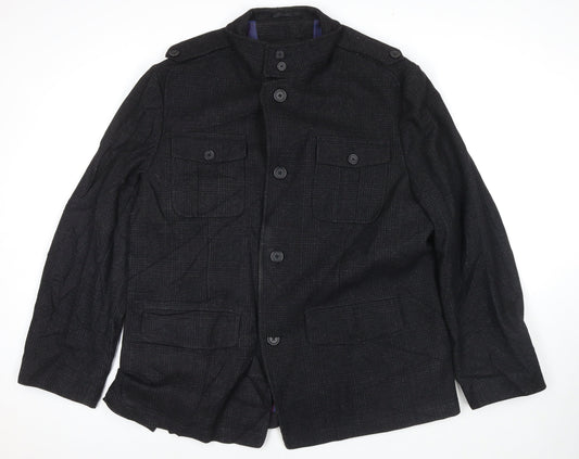 Marks & Spencer Mens Black Pea Coat Coat Size XL Button