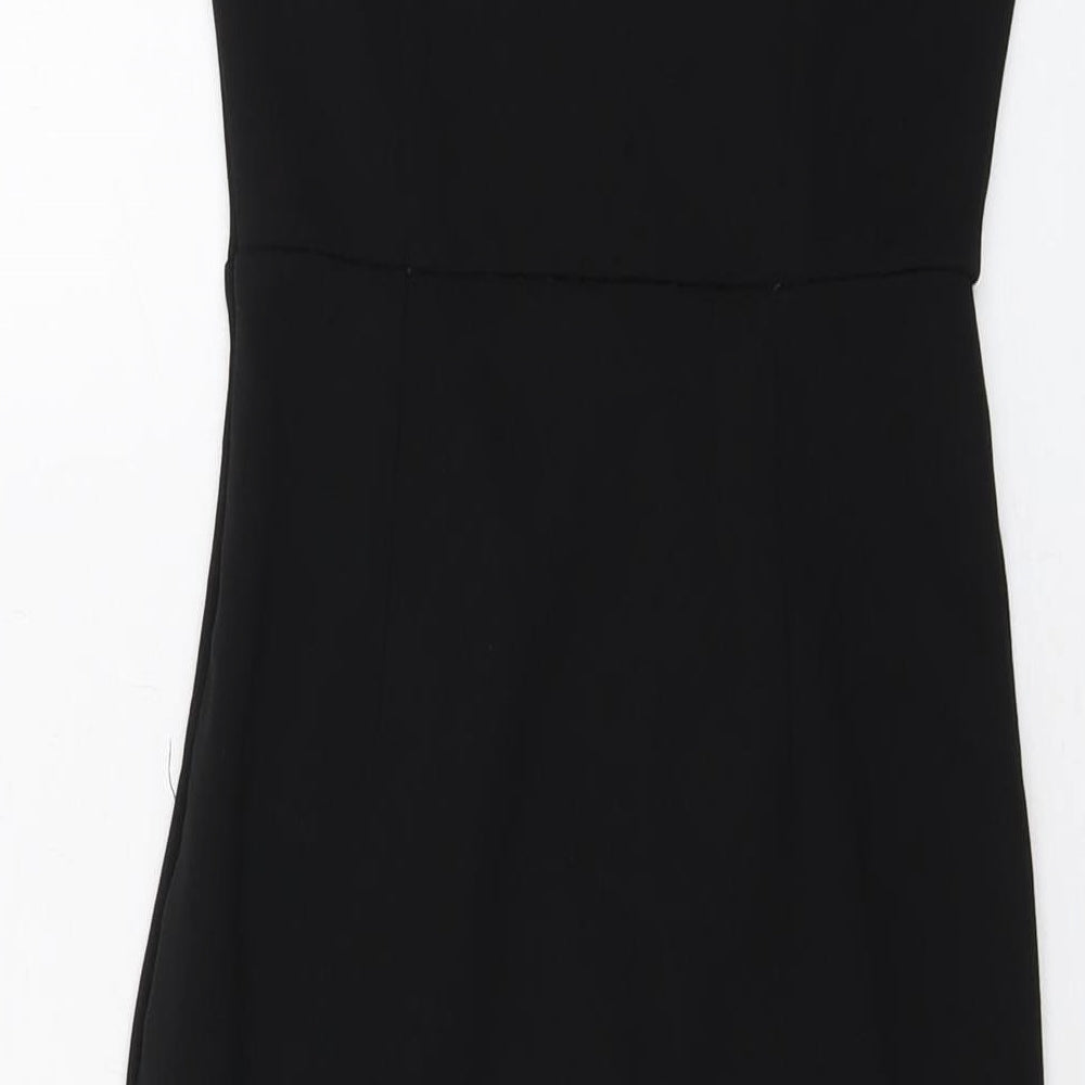 Brand and care label for Missguided women’s black polyester bodycon, size UK 4, sweetheart zip