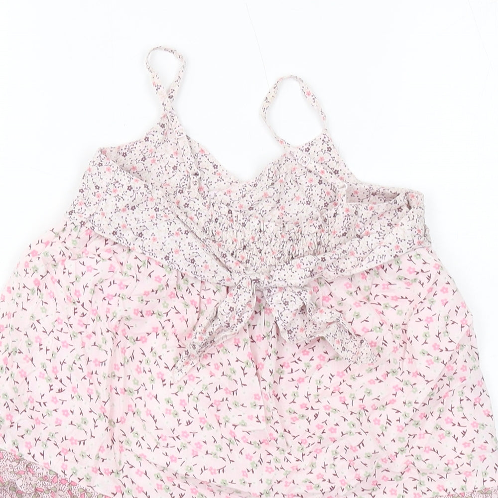 Gap Girls Pink Floral Cotton Basic Tank Size 6-7 Years Square Neck Pullover