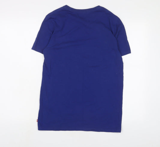 Levi's Womens Blue Cotton Basic T-Shirt Size M Crew Neck - Embroidered