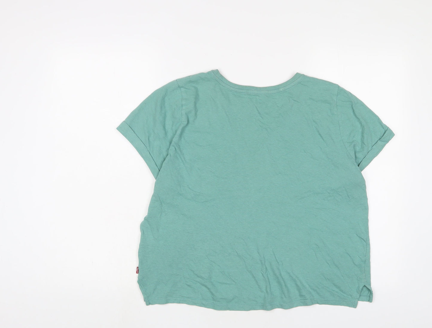 Levi's Womens Green Cotton Cropped T-Shirt Size M Crew Neck - Logo, Embroidered