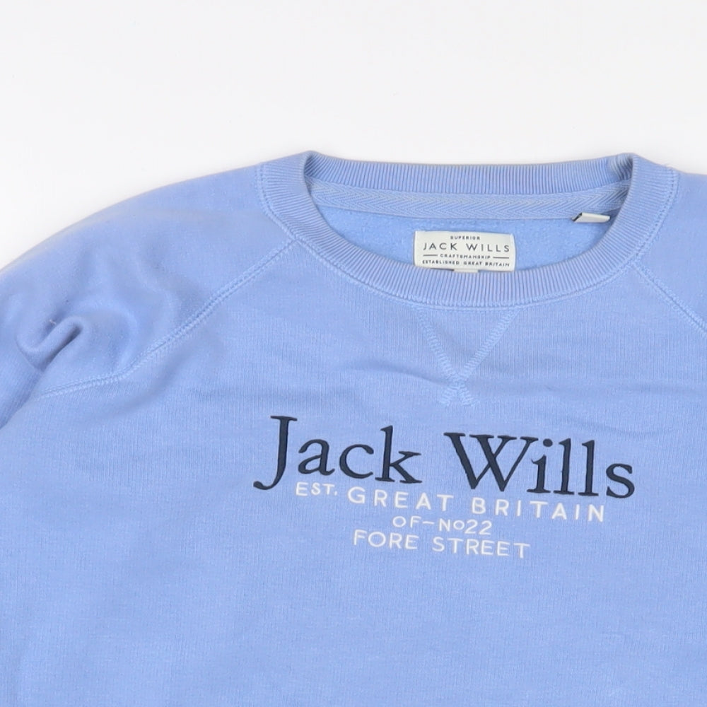 Jack Wills Womens Blue Cotton Pullover Sweatshirt Size 6 Pullover - Logo, Embroidered