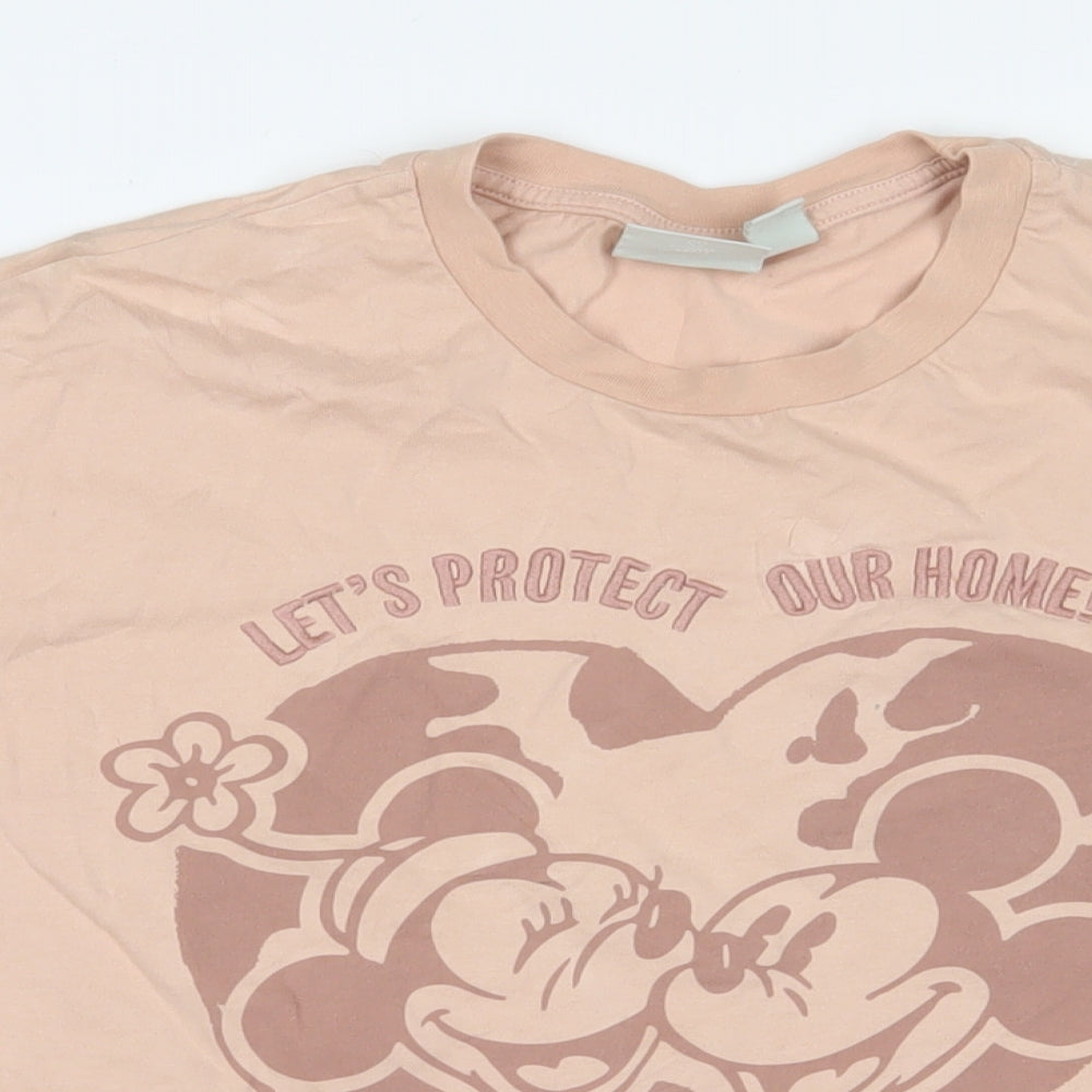 Disney Womens Pink Cotton Basic T-Shirt Size M Crew Neck - Mickey Mouse