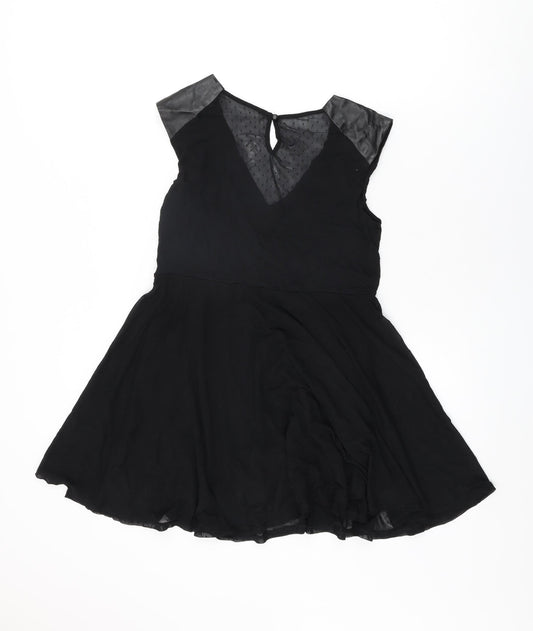 mamas & papas Womens Black Nylon Skater Dress Size 10 V-Neck Pullover