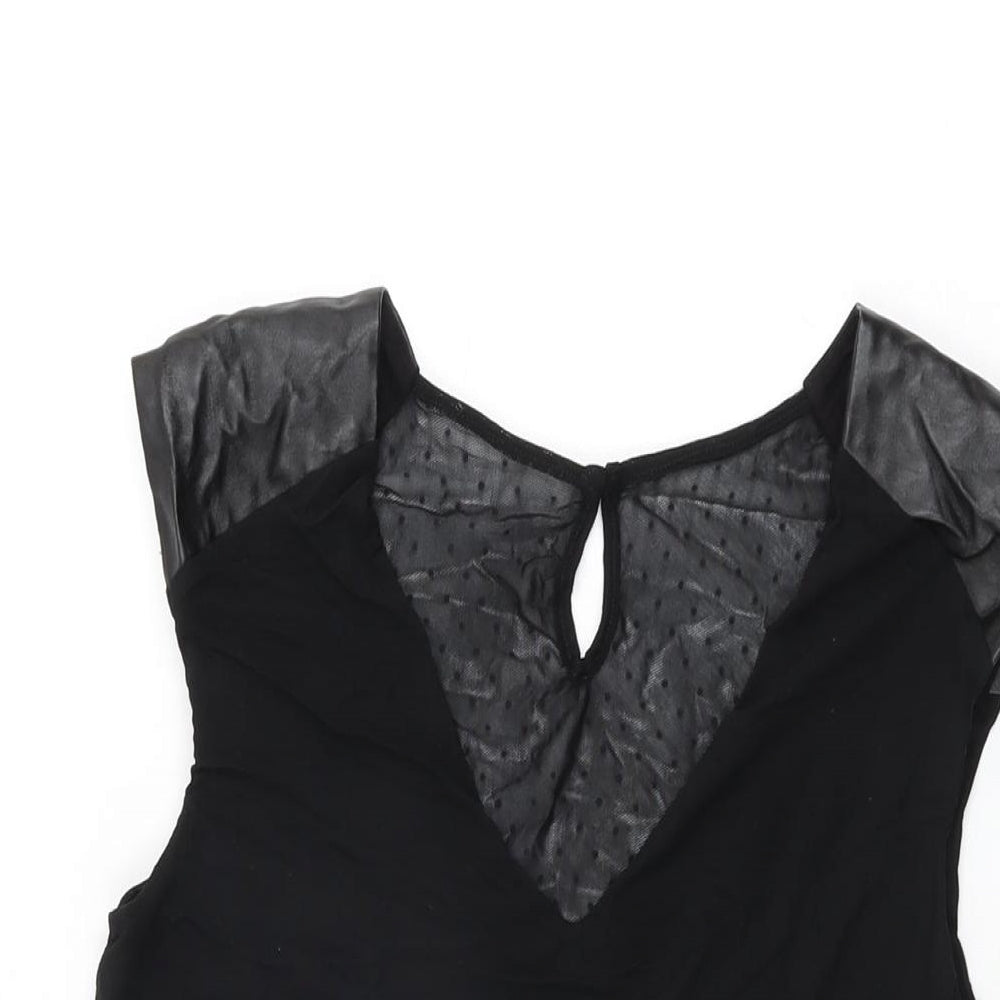 mamas & papas Womens Black Nylon Skater Dress Size 10 V-Neck Pullover