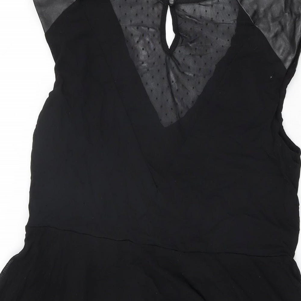mamas & papas Womens Black Nylon Skater Dress Size 10 V-Neck Pullover
