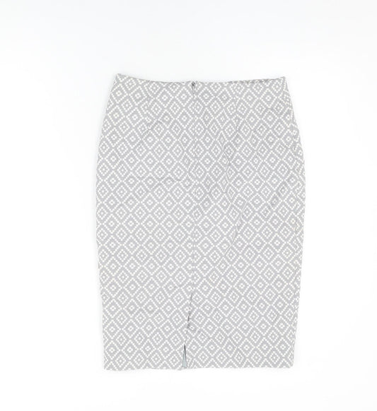 Marks and Spencer Womens Grey Geometric Polyester Straight & Pencil Skirt Size 8 Zip