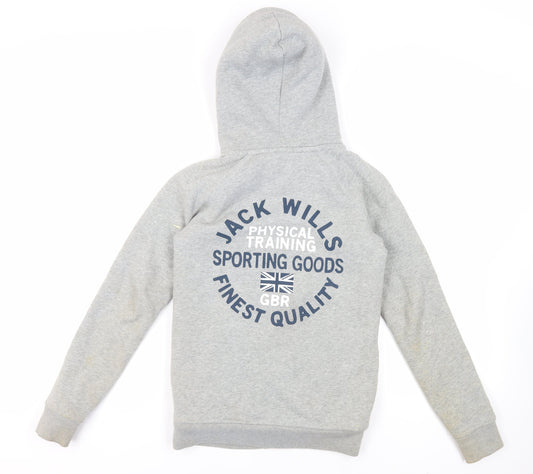 Jack Wills Womens Grey Cotton Full Zip Hoodie Size 6 Zip - Fluffy Lining