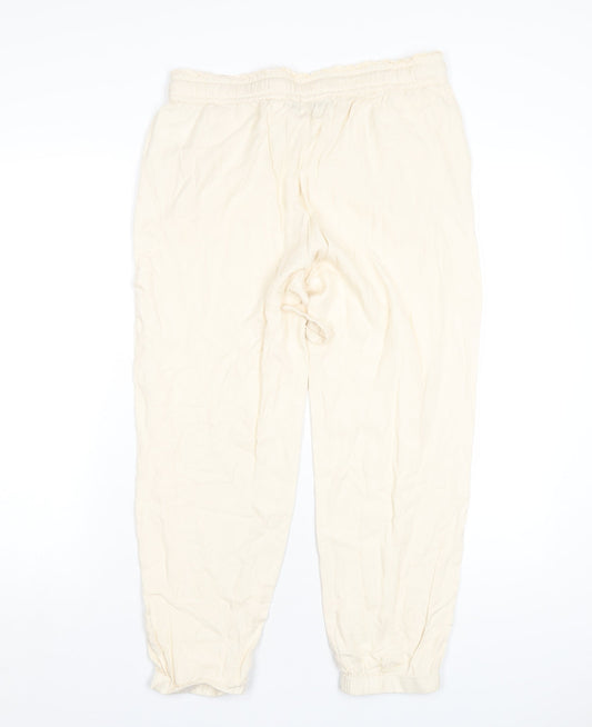 Teoh & Lea Womens Ivory Viscose Trousers Size M L25 in Regular Drawstring