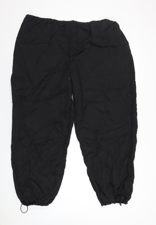 PRETTYLITTLETHING Womens Black Polyester Trousers Size 16 L31 in Regular Drawstring