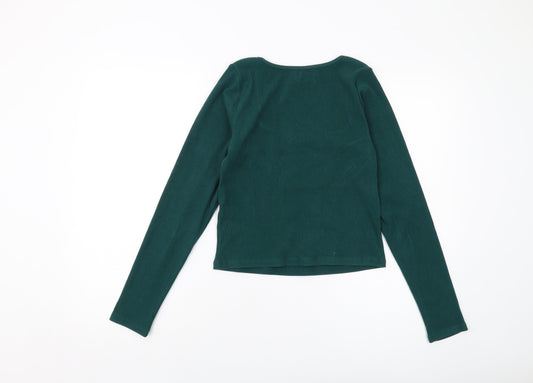 Hollister Womens Green Polyester Basic Blouse Size L Square Neck