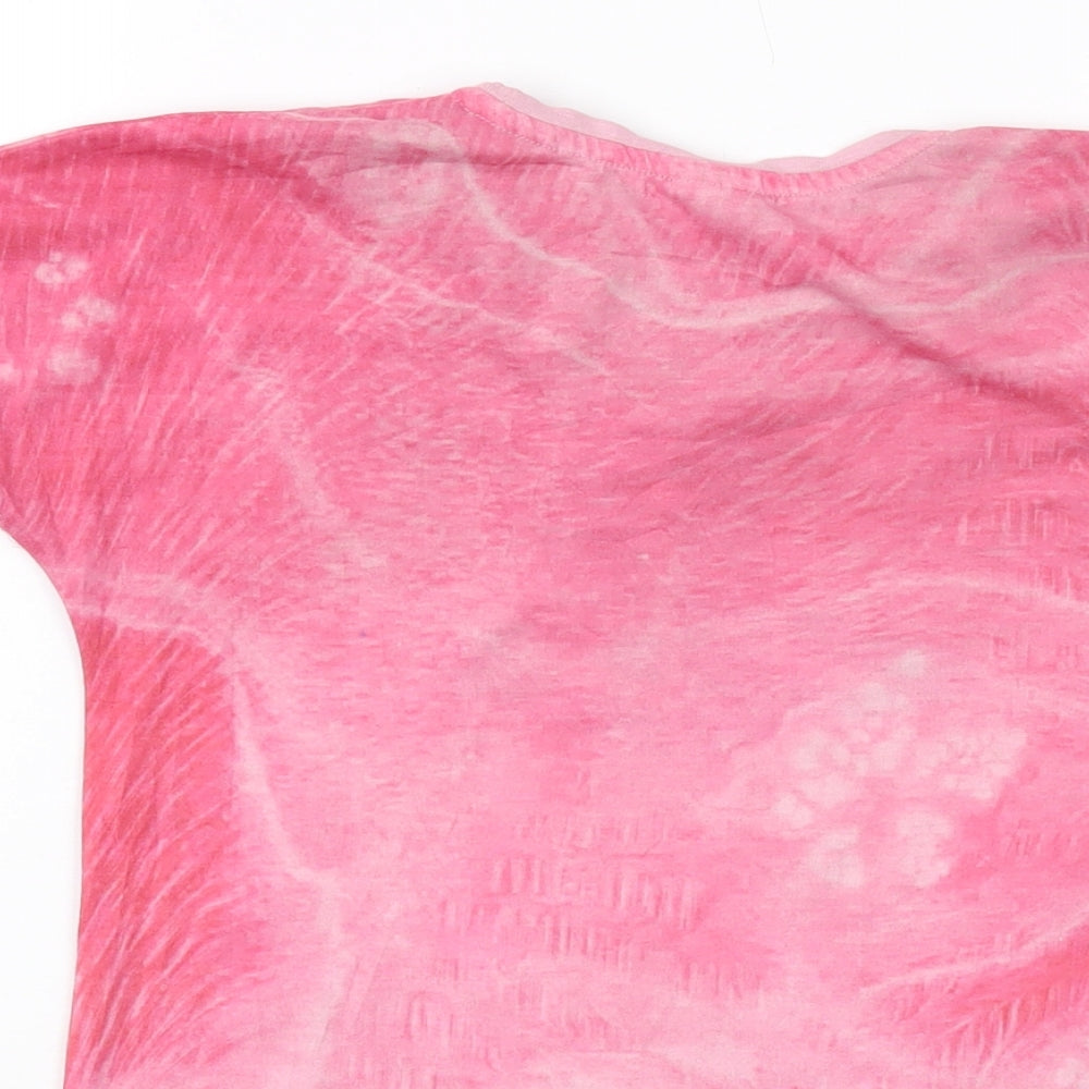 Brand and care label for PlayStation girls’ pink polyester basic t-shirt, size 9-10, years crew neck pullover