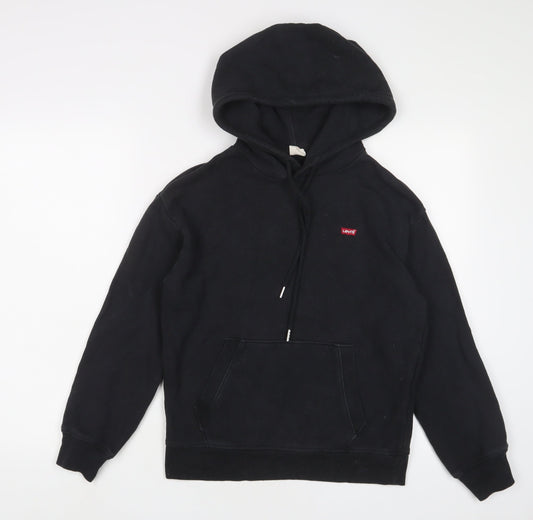 Levi's Womens Black Cotton Pullover Hoodie Size 2XS Pullover - Logo, Embroidered