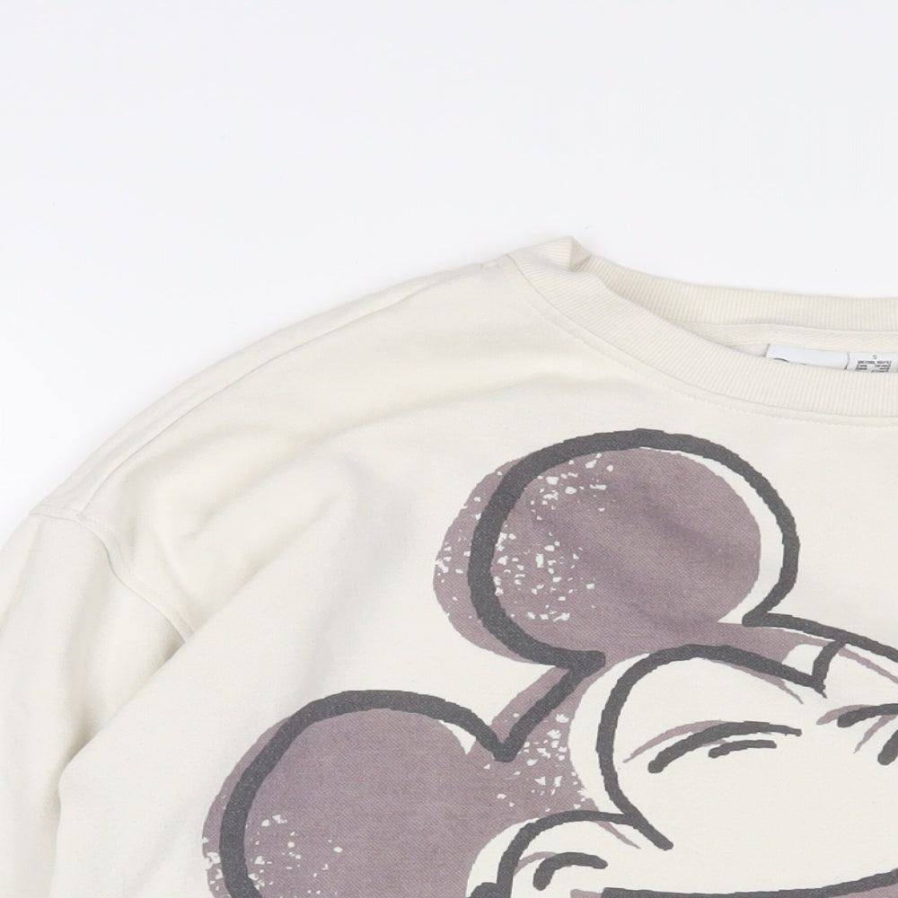 Disney Womens Ivory Cotton Pullover Sweatshirt Size S Pullover - Mickey Mouse