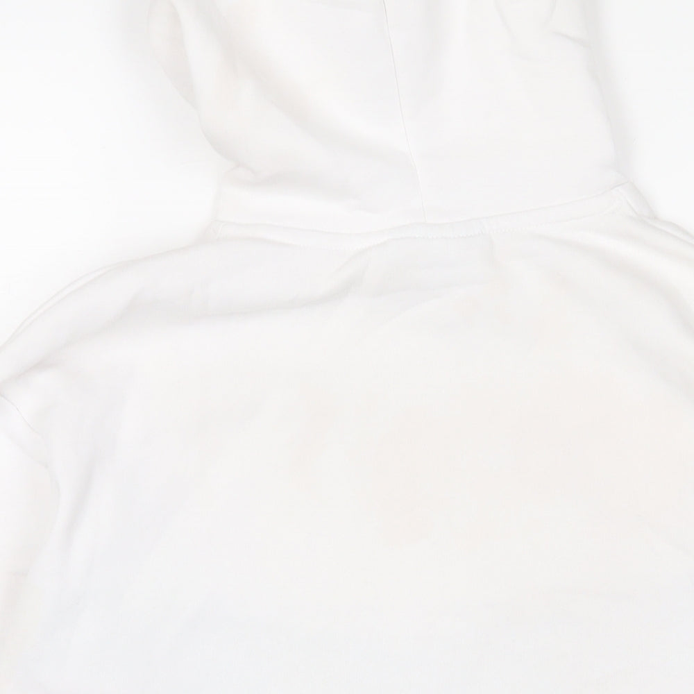 Brand and care label for Closure women’s white cotton pullover hoodie, size UK 10, pullover - logo