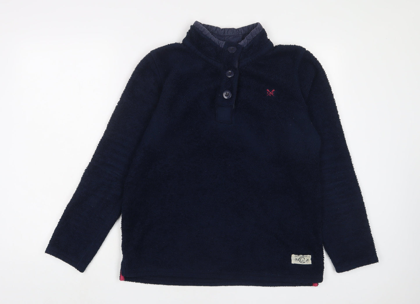 Crew Clothing Womens Blue Polyester Pullover Sweatshirt Size 12 Button - Logo, Embroidered