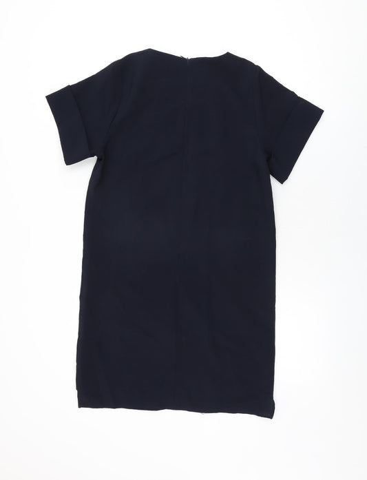 Apricot Womens Blue Polyester Shift Size 8 Round Neck Zip