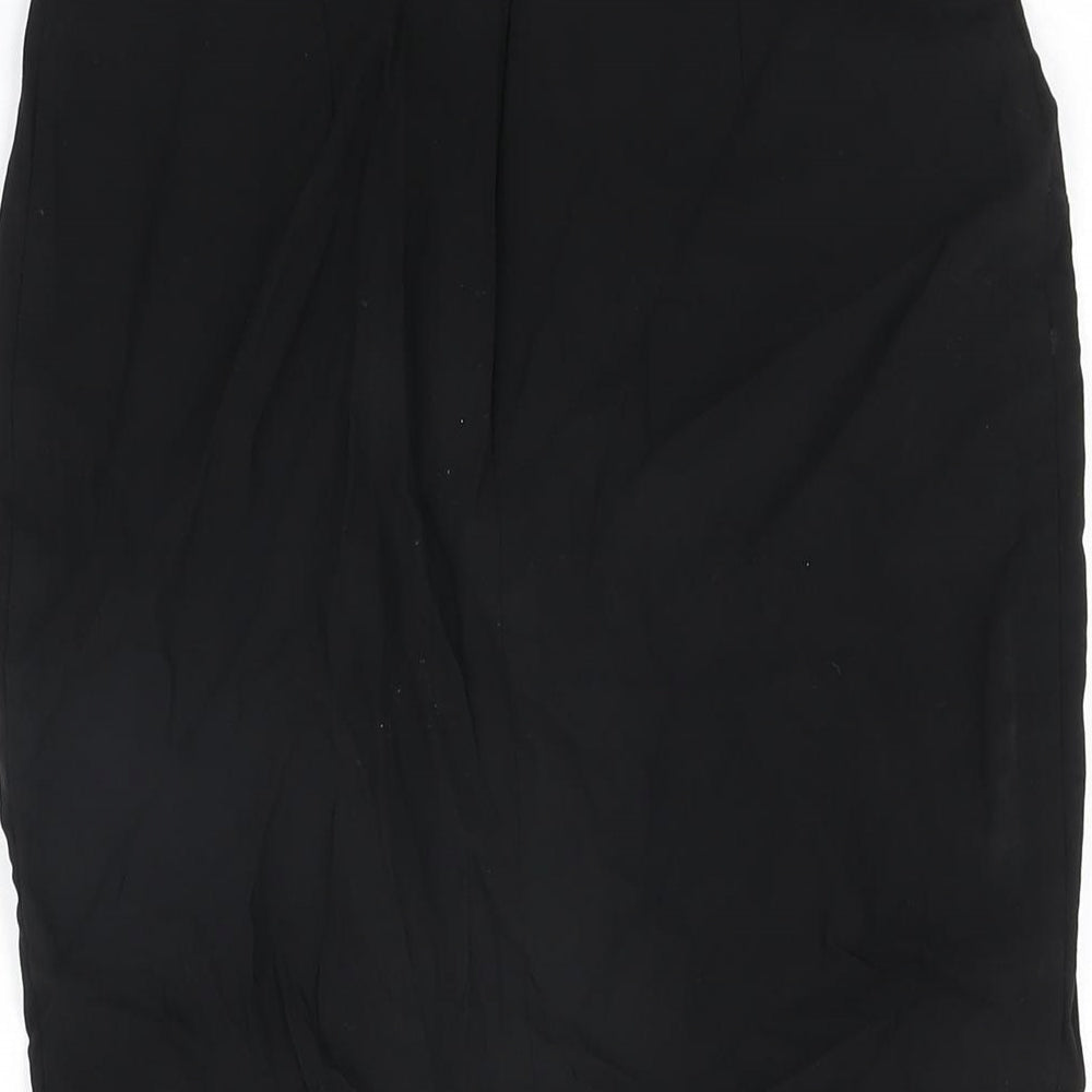 Brand and care label for ASOS women’s black viscose straight & pencil skirt, size UK 10, zip