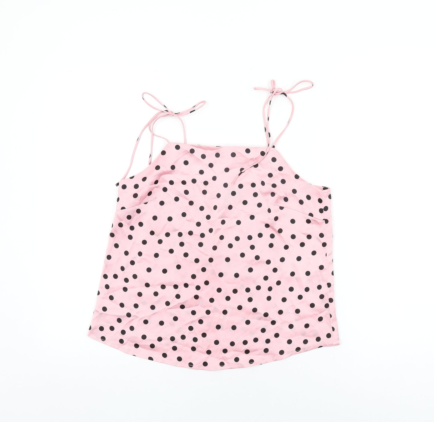 VERO MODA Womens Pink Polka Dot Polyester Camisole T-Shirt Size S Round Neck