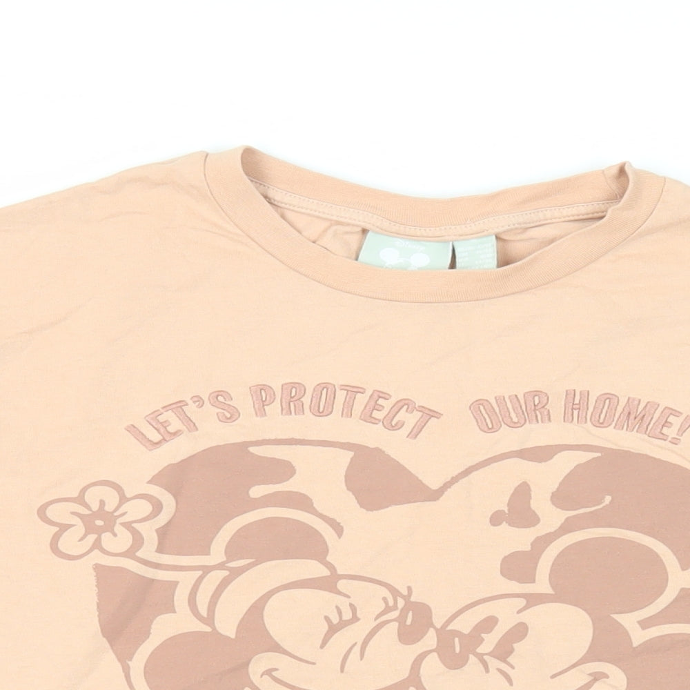Disney Womens Pink Cotton Basic T-Shirt Size M Crew Neck - Mickey and Minnie Mouse