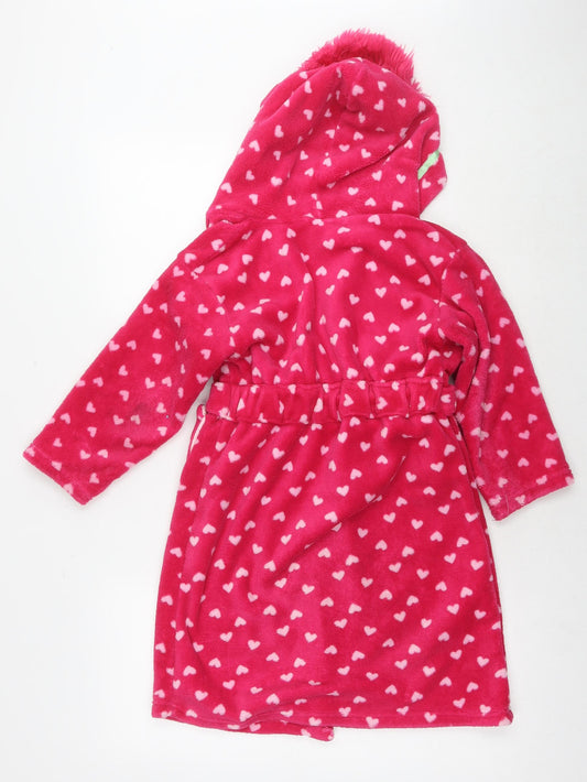 Trolls Girls Pink Geometric Polyester Kimono Gown Size 5-6 Years Tie