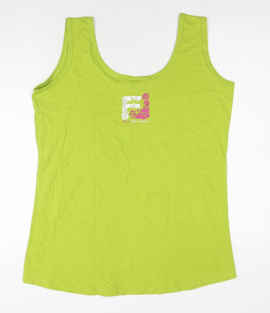 Jackie K Womens Green Cotton Jersey Tank Size 18 Round Neck - Floral Logo