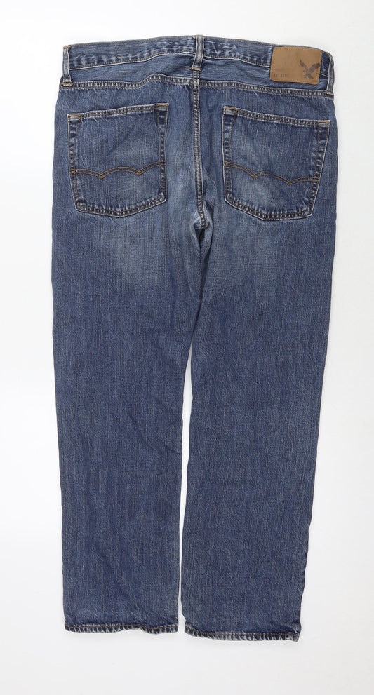 American Eagle Outfitters Mens Blue Cotton Straight Jeans Size 34 in L30 in Regular Zip