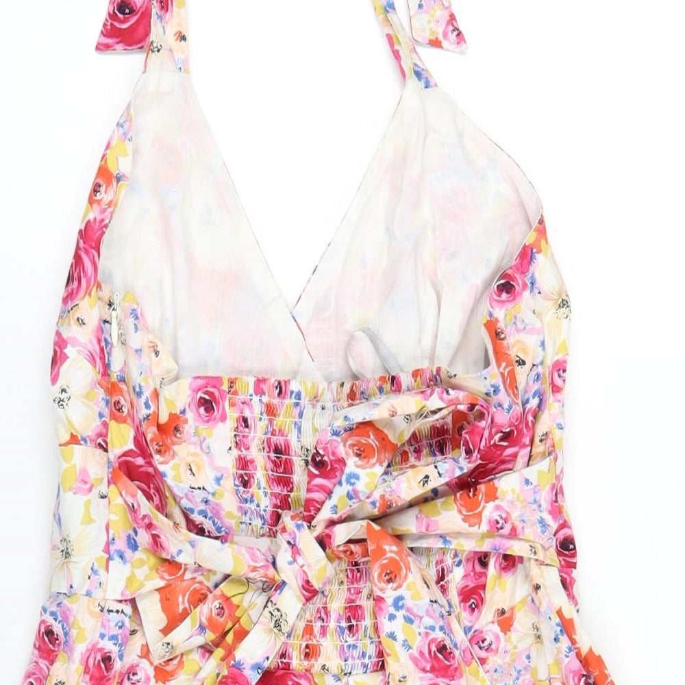 Brand and care label for Red Herring women’s multicoloured floral cotton a-line, size UK 10, halter zip