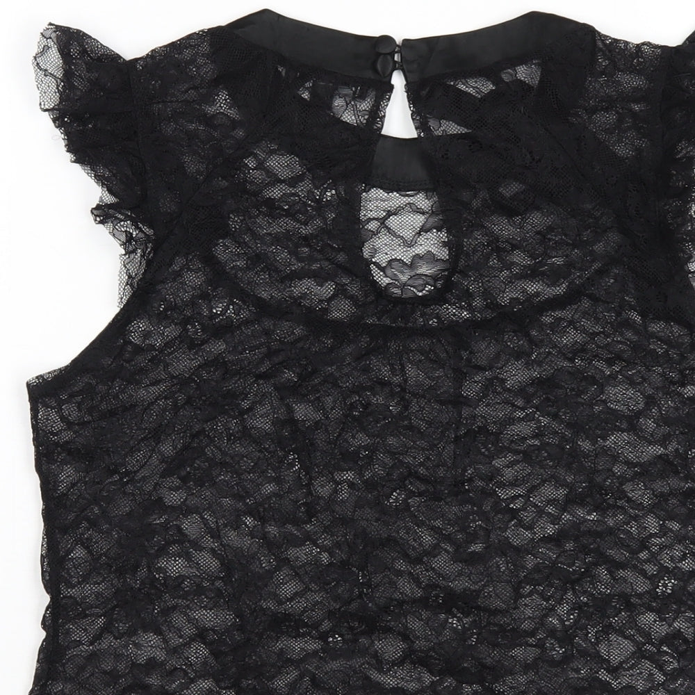 Warehouse Womens Black Polyester Basic T-Shirt Size 12 Round Neck