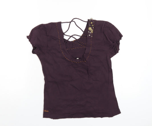 Duck and Cover Womens Purple Geometric Cotton Basic T-Shirt Size L Scoop Neck