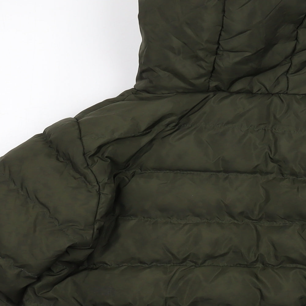 Brand and care label for Threadboys boys’ green puffer jacket jacket, size 5-6, years zip