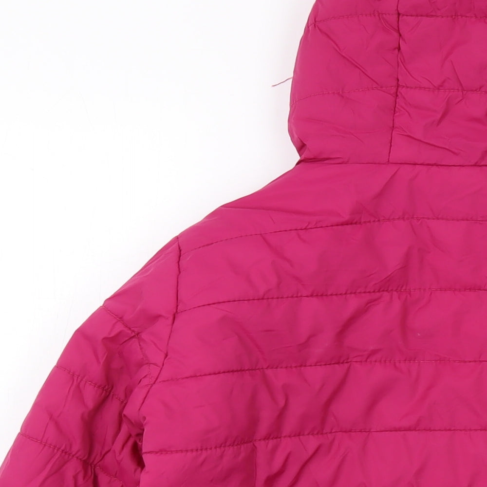 Brand and care label for Freedom Trail girls’ pink puffer jacket jacket, size 11-12, years zip
