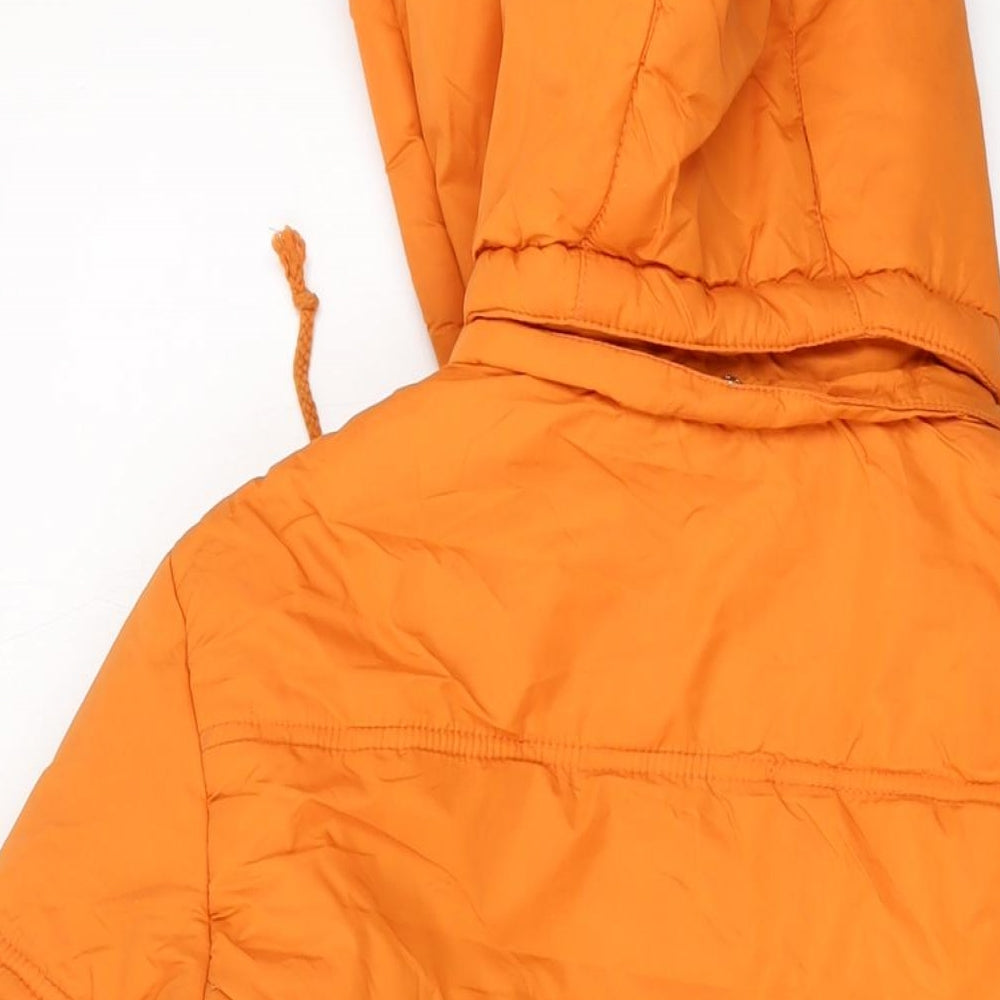 Brand and care label for Sfera women’s orange puffer jacket jacket, size L, zip