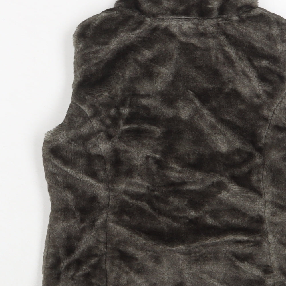Brand and care label for John Lewis girls’ grey gilet jacket, size 8, years zip