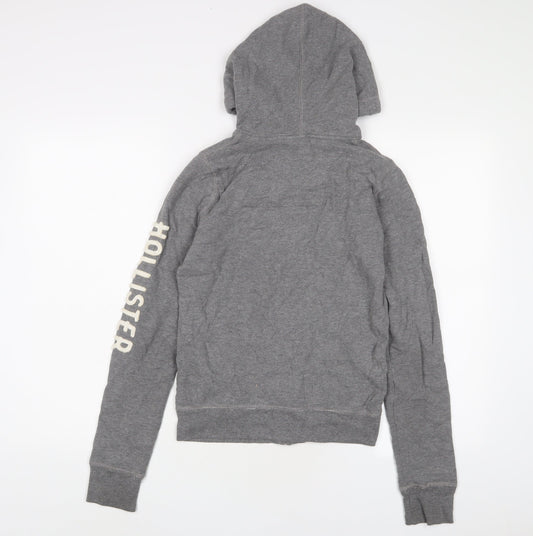 Hollister Womens Grey Cotton Full Zip Hoodie Size S Zip - Logo, Embroidered