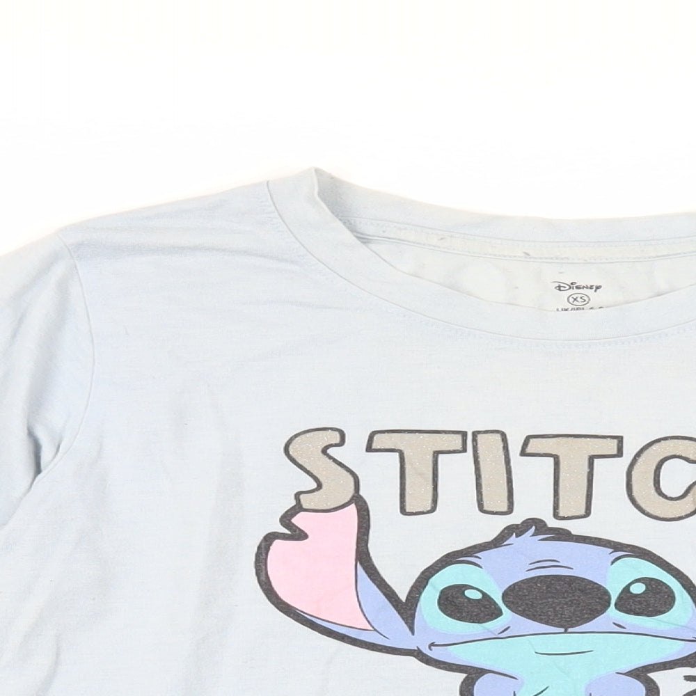Disney Womens Blue Cotton Basic T-Shirt Size XS Crew Neck - Stich