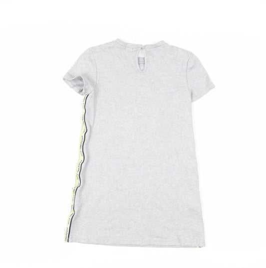 Kiabi Girls Grey Cotton T-Shirt Dress Size 10 Years Crew Neck Button - Side Stripe