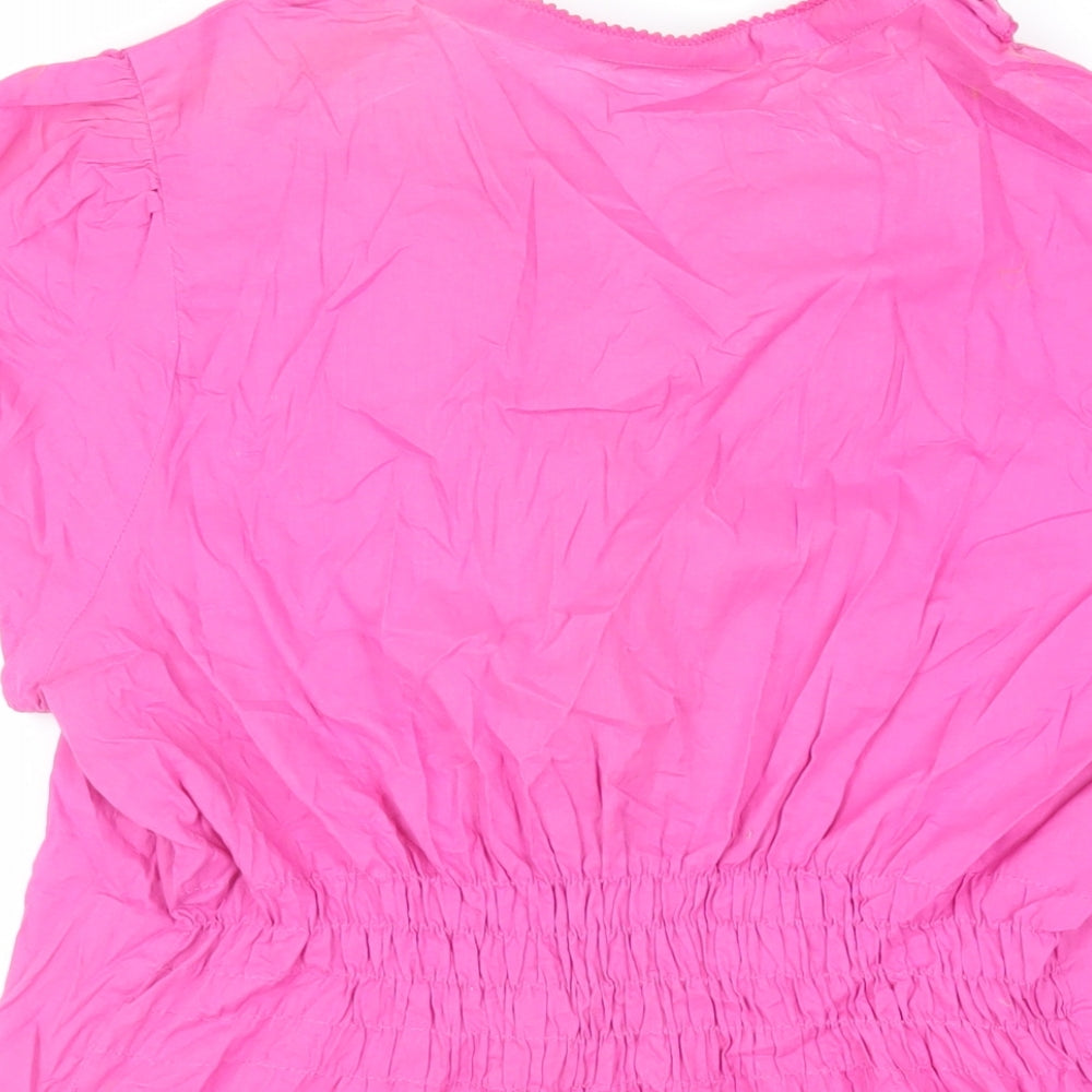 Marks and Spencer Womens Pink Cotton Basic Button-Up Size 16 V-Neck - Ruffle