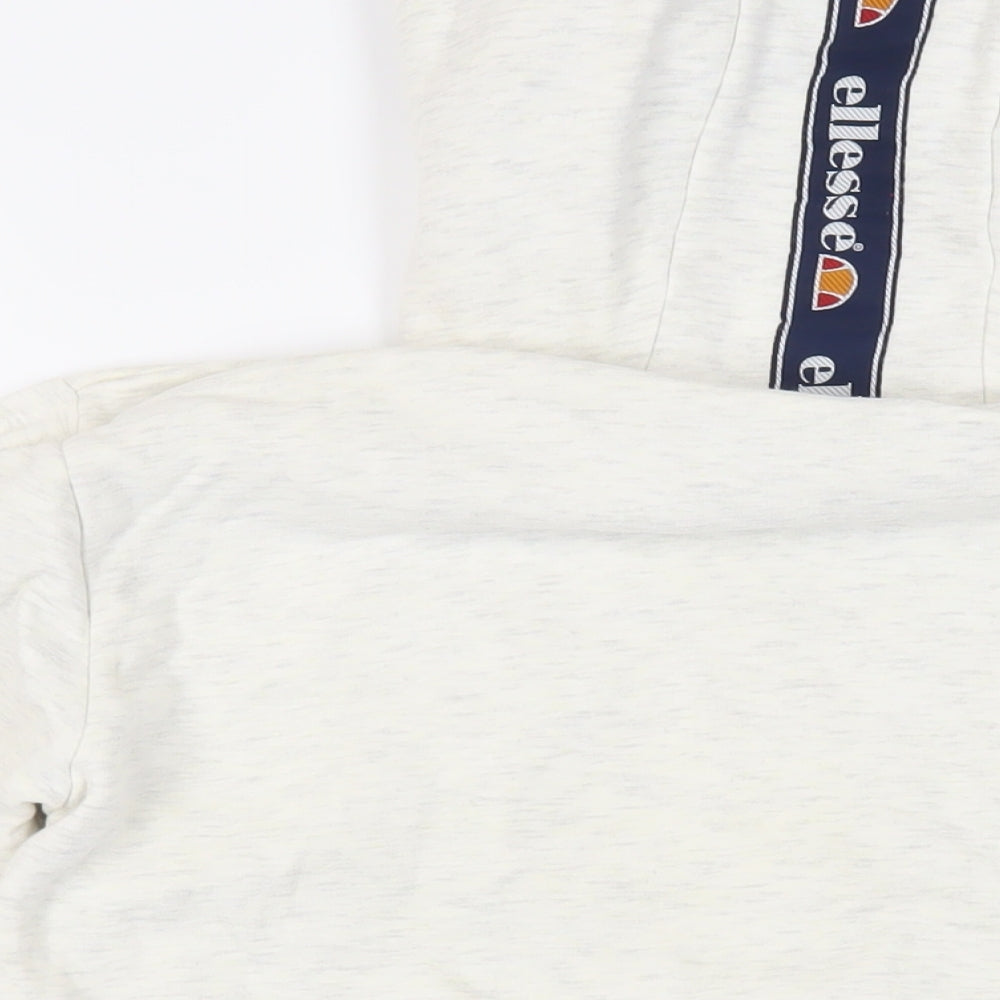 Brand and care label for Ellesse women’s grey cotton pullover hoodie, size UK 10, pullover - logo