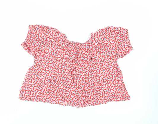 NEXT Girls Red Geometric Viscose Basic Blouse Size 12 Years Off the Shoulder Pullover