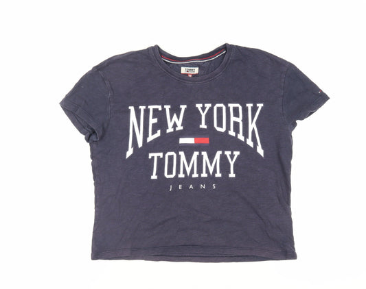 Tommy Jeans Womens Blue Cotton Basic T-Shirt Size XS Crew Neck - Logo