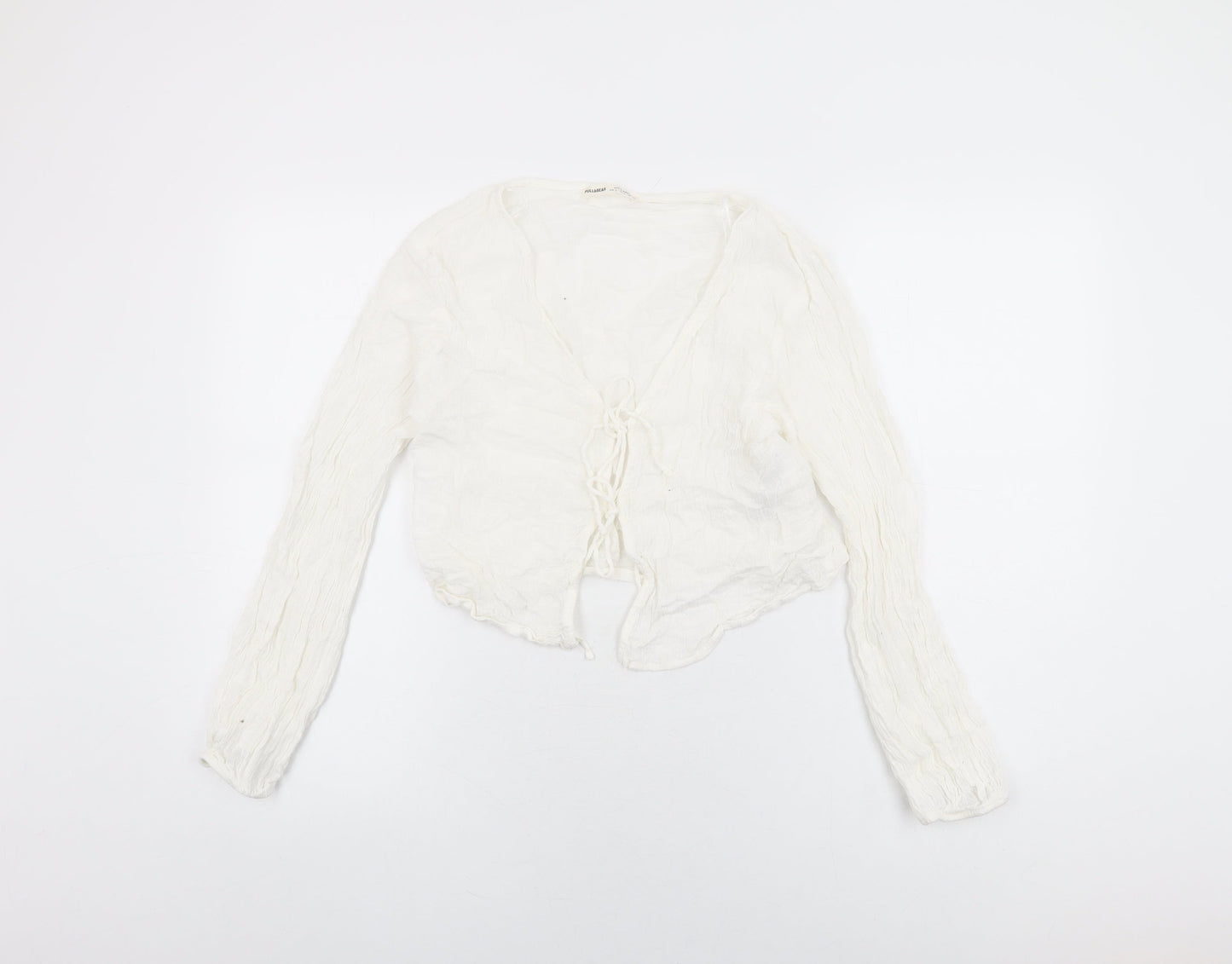 Pull&Bear Womens White Linen Basic T-Shirt Size L V-Neck