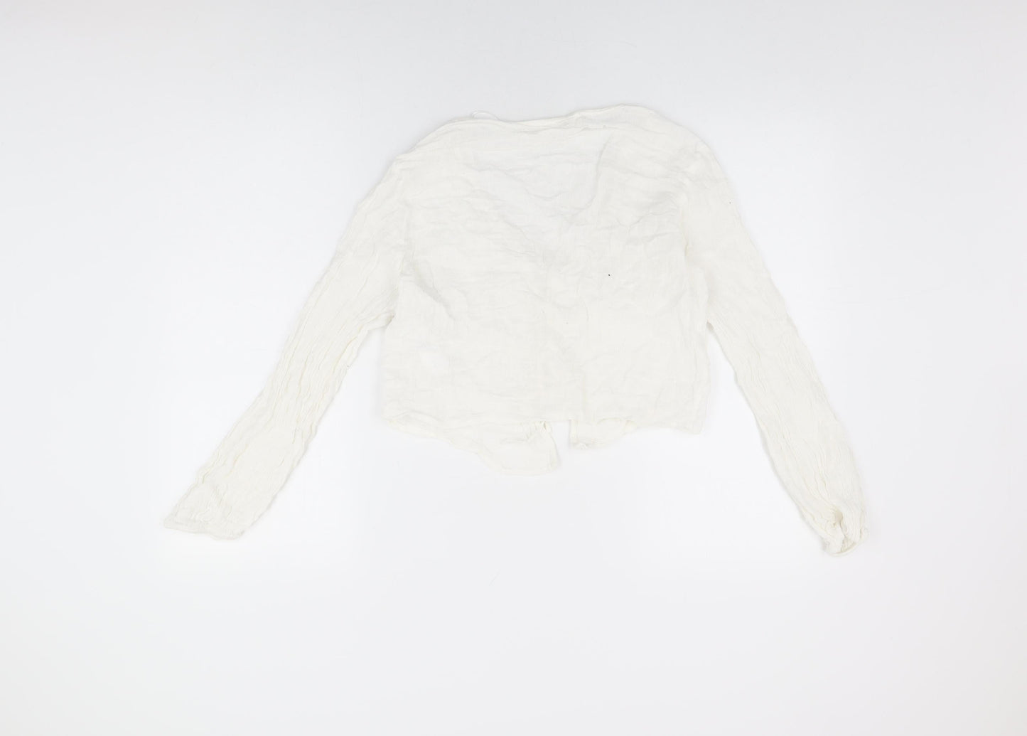 Pull&Bear Womens White Linen Basic T-Shirt Size L V-Neck