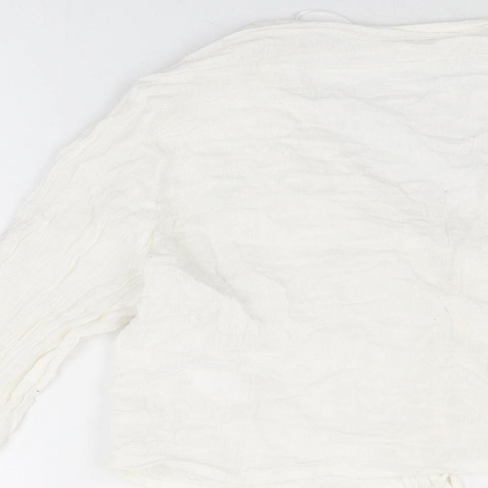 Pull&Bear Womens White Linen Basic T-Shirt Size L V-Neck