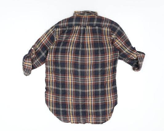 Gap Womens Blue Plaid Cotton Basic T-Shirt Size XS Collared