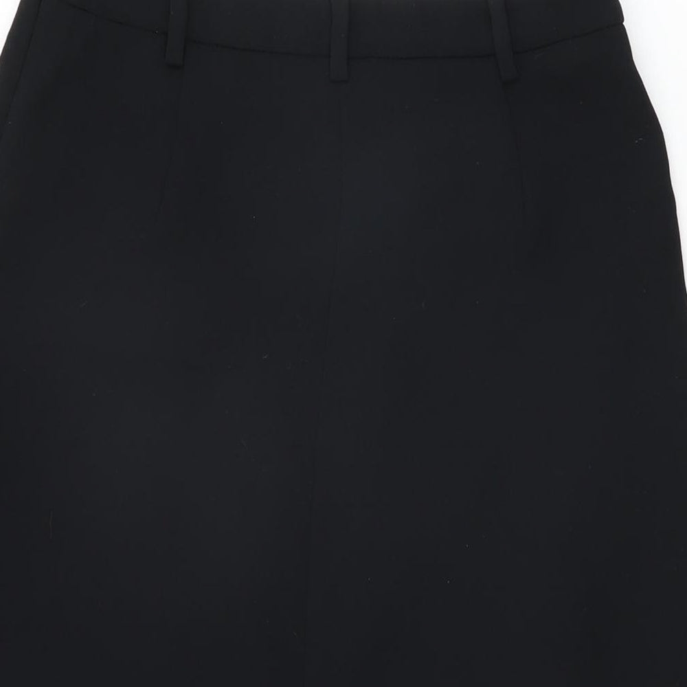 Brand and care label for ESPRIT women’s black polyester swing skirt, size UK 8, zip