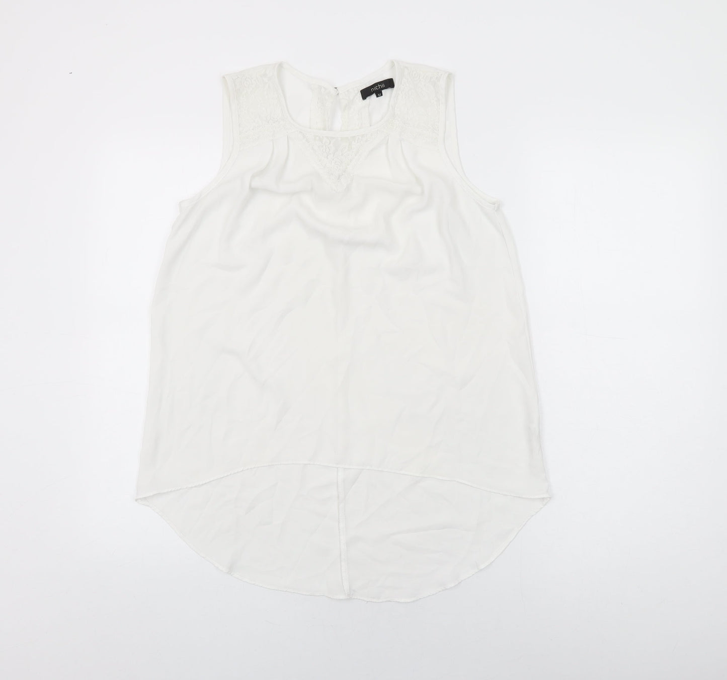 Nichii Womens White Polyester Basic T-Shirt Size M Round Neck - Lace Detail