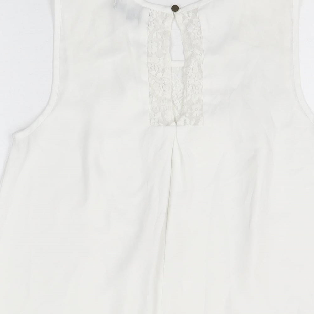 Nichii Womens White Polyester Basic T-Shirt Size M Round Neck - Lace Detail