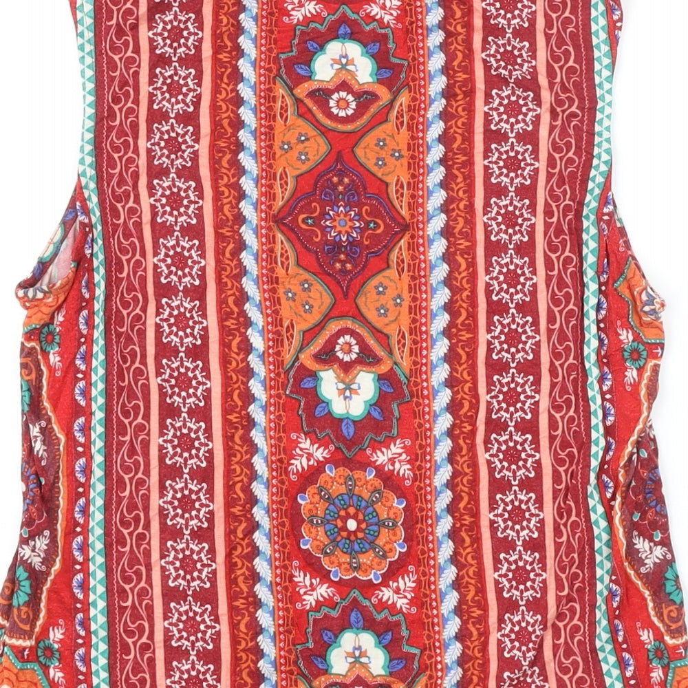 Apricot Womens Multicoloured Geometric Viscose Tunic Blouse Size 10 Boat Neck